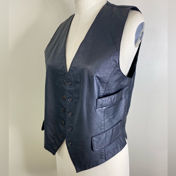 ANNEX LEATHER FRONT LEATHER BACK LINING VEST ONE CHEST POCKET TWO POCKET FLAP - Picture 8 of 14